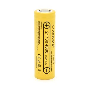 Акумулятор 21700 Li-Ion LiitoKala Lii-40A, 4000mah （4000-4300mah）, 25A, 3.7V (2.5-4.2V), Yellow, PVC BOX