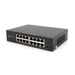 POE комутатор Merlion 14 POE 10/100 + 2 RJ45 10/100/1000+ вбудований блок живлення 52V 4.8A