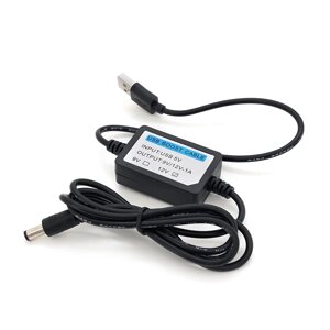 Кабель для роутера 5.5/2.5mm (M)=> USB2.0 (Input: 5V/Out:12V), 1м, Black, OEM, Q400