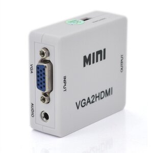 Конвертер Mini, VGA2HDMI, ВИХІД HDMI ( мама ), на ВХІД VGA ( мама ) 720P/1080P, White, BOX