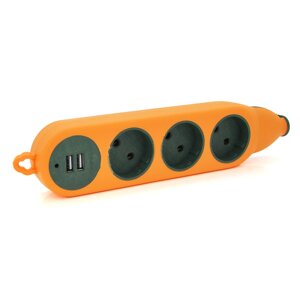 Колодка для подовжувача 3 гнізда + 2USB без заземлення 16A 220V, Orange, Q100