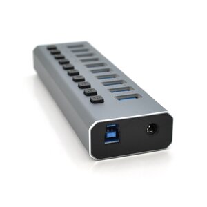 Хаб USB 3.0, 6 портів USB 3.0 + 4 порту QC3.0, з перемикачами на кожен порт, DC12V4A, Black, BOX