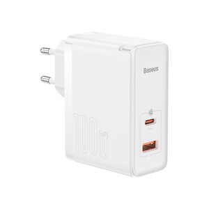 Мережеве зарядний пристрій Baseus GaN5 Pro 2 порту, USB + Type-C 100W Білий (CCGP090202)