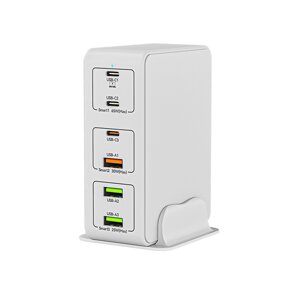 Зарядна станція V-818H потужністю 120W, Output: 3USB+3Type-C, DC:5V/3, 9V/3A,12V/3A, 20V/3.25A, White