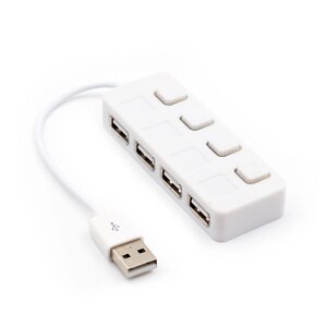 Хаб USB 2.0 4 порту, White, 480Mbts харчування від USB, з кнопкою LED/Blue на кожен порт, Blister Q100