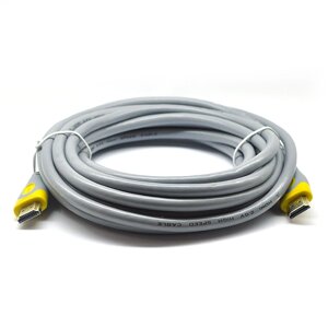 Кабель Merlion HDMI-HDMI V-Link High Speed 10.0m, v2,0, OD-8.2mm, круглий Grey, коннектор Grey/Yellow, ( Пакет ), Q30