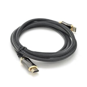 Кабель VEGGIEG HX-3 HDMI-HDMI 2K * 4K, 3.0m, v2,0, OD-7.0mm, круглий, обплетка, Black, коннектор Black-Gold, Пакет