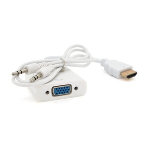 Конвертер HDMI ( тато ) на VGA ( мама ) 10cm, White, 4K/2K, Пакет + AUDIO Q250