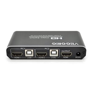 Активний VEGGIEG V-H201 KVM HDMI 2*1 спліттер, підтримує 2Kx4K, 30Hz, Black, Box