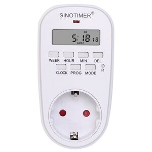 Розетка із цифровим тижневим таймером Sinotimer TM518, 16A, 3000W, 230V