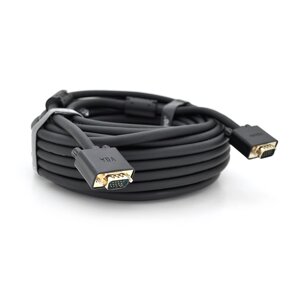 Кабель VEGGIEG VG-15 VGA 3+6, 15m, male to male ( тато-тато ), OD-8.0mm, 2 фериту, круглий Black, коннектор Gold, Box