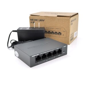 Комутатор POE Mercury MS05CP 53,5V з 4 портами POE+1 порт UP-Link 100Мбіт, БП в комплекті 0,54 кг (82*79*26) Q20