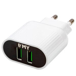 Набір 2 в 1 CЗУ With Iphone Cable 110-240V MY-220, 2 x USB, 5V/12W, Output: 5V/2.4A, White, Blister- box