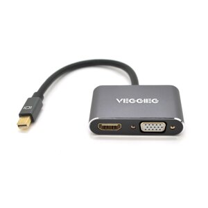 Конвертер VEGGIEG MD2-M MiniDisplay Port ( тато ) на HDMI ( мама ) + VGA ( мама ), 25cm, Silver, Пакет