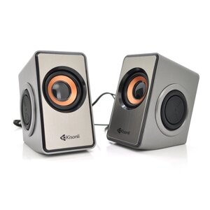 Колонки 2.0 Kisonli T-007 для ПК і ноутбука, USB + 3.5mm, 2x3W, 20Hz- 20KHz, Gray, BOX, Q40