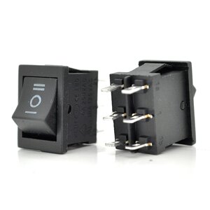 Перемикач ON-OFF KCD2-213, 250VAC / 6A, 6 контактів, Black, Q100