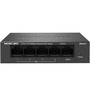 Комутатор POE 48V Mercury MS05CP 4 портів POE+1 порт Ethernet (Uplink ) 10/100 Мбіт / сек, БП в комплекті