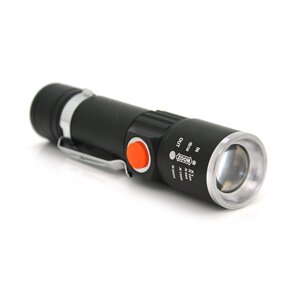 Ліхтар ручної PIPO PPF-616, 1LED Cree Q5, 10W, 3 режиму, ZOOM, 18650/2400 вбудований, Black, IP44, USB, 112х28х24мм, BOX