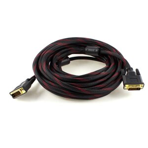 Кабель Merlion Dvi-Dvi 1.5m, 2 феріта, обплетка, Black/Red, 24/24pin, ( Пакет ) Q200