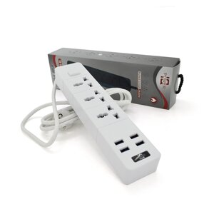 Мережевий фільтр ТВ-Т08, 3 розетки + 4 USB, 2 м, перетин 3х0,75мм, 2500W, White, Box