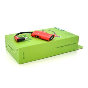 Аудіоконвертор iKAKU KSC-377 MAIQI 4 in 1 audio converter Lightning, Red, Box