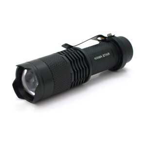 Ліхтар ручної KAMASTAR KM-82, 1LED CREE Q5, 3W, 3 режиму, ZOOM, АА / 1300mah, Black, IP40, СЗУ, 82х26х26мм, BOX