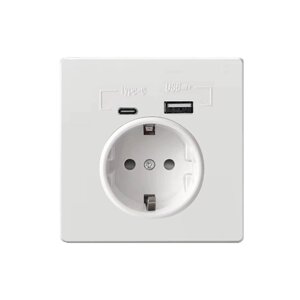 Розетка врізна з заземленням, Input: AC:110-250V/16A, Type-C / USB-виходи, White