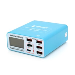 Зарядний пристрій RELIFE RL-304P, 6 USB+ Type-C, бездротова зарядка, Fast Charger, 5A, 40W, індикатор струму заряду,