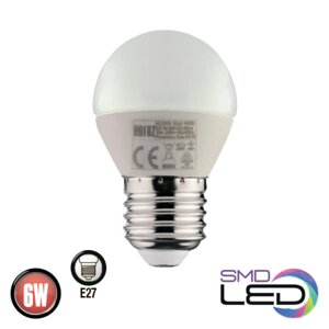 Лампа шаровая ELITE SMD LED 6W 6400K Е27 480Lm 175-250V