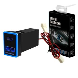 АЗУ врізне 130W-D01T03-С, PD+QC, Type-C: 100W, USB: 30W, LED підсвічування, комплект проводів з роз'ємами, 33x22х58mm