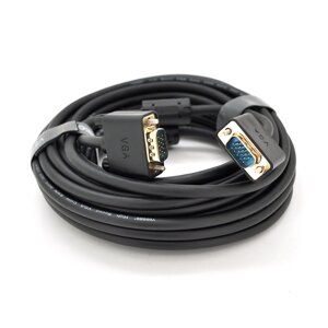 Кабель VEGGIEG VG-10 VGA 3+6, 10m, male to male ( тато-тато ), OD-6.5mm, 2 фериту, круглий Black, коннектор Gold, Box