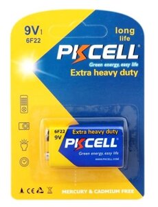 Батарейка сольова PKCELL 9V/6LR61, крона, 1 штука в блістері ціна за блістер, Q10