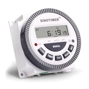 Таймер тижневий Sinotimer TM619-2, програмований, 16А, 200-250V, 60х60х30 мм