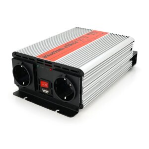 Інвертор напруги RITAR RSX-1000, 12V/220V, 1000W з апроксимованої синусоїдою, 2xShuko, 1xUSB, клемні дроти,