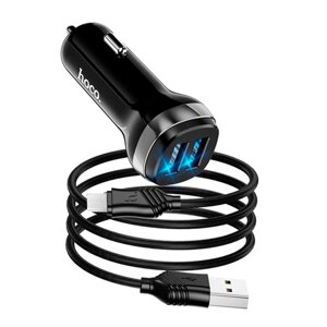 Набір АЗУ 12-24V HOCO Z40+ кабель Micro, 2xUSB, 2.4A, кабель 1м, Black, Box