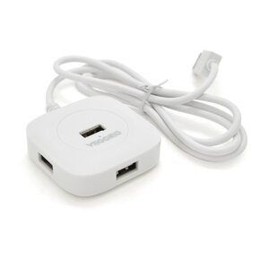 Хаб VEGGIEG V-U2408 USB 2.0 4 порту, 480Mbts, харчування від USB, White, 1,0m, Box