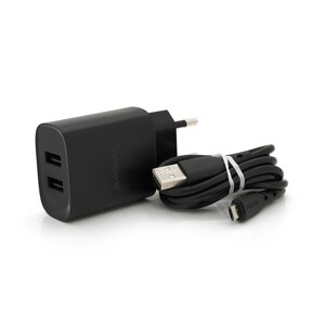 Набір BOROFONE BN2 СЗУ 2xUSB+ кабель Micro, 2.1A, 1м, Black, Box