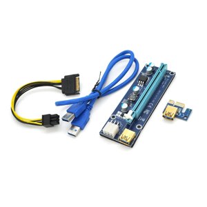 Riser PCI-EX, x1=>x16, 6-pin, SATA=>6Pin, USB 3.0 AM-AM 0,6 м ( синій ), конденсатори 270, Пакет