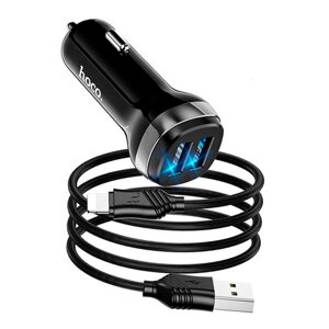 Набір АЗУ 12-24V HOCO Z40+ кабель Lighting, 2xUSB, 2.4A, кабель 1м, Black, Box