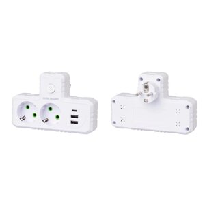 Розетка трійникТ-подібна із заземленням F303-White, 2 розетки+2USB+1Type-C, 2500W, 10A, 110-250V~Max, Blister