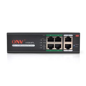 4Х портовий PoE комутатор ONV-H1064PL 4 порту РоЕ 100 Мбіт + 2х100 Мбіт, IEEE802.3af / at до 30 Вт на кожен порт PoE