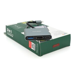 Конвертор iKAKU KSC-750 SHIXIN 3 in 1 (Type-C (папа) to HDM (мама)+USB 3.0(мама)+PD (мама) 10cm, Silver, Box