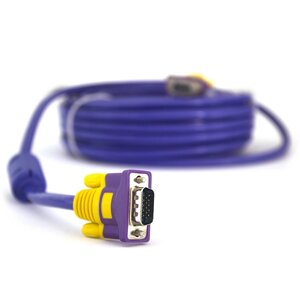 Кабель Merlion VGA 3+4 with shielding, 5m, male to male ( тато-тато ), 2 фериту, purple/blue, Пакет Q100