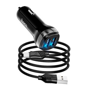 Набір АЗУ 12-24V HOCO Z40+ кабель Type-C, 2xUSB, 2.4A, кабель 1м, Black, Box