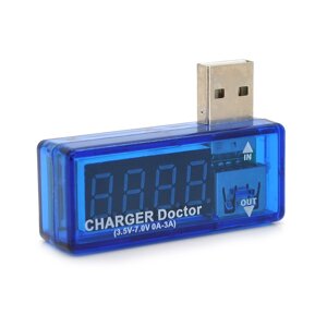 USB тестер Charger Doctor напруги (3-7.5V) та струму (0-2.5A) Blue, загнутий