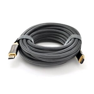 Кабель VEGGIEG HX-12 HDMI-HDMI 2K * 4K, 12.0m, v2,0, OD-8.0mm, круглий, обплетка, Black, коннектор Black-Gold, Box