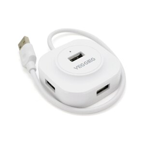 Хаб VEGGIEG V-U2407 USB 2.0 4 порту, 480Mbts, харчування від USB, White, 0,3m, Box