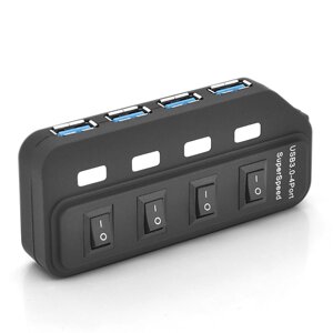 Хаб USB 3.0, 4 порту, з перемикачами, підтримка до 2TB, 5Gb/s, кабель 0,6 м, Блістер