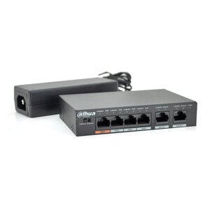 Комутатор POE Dahua DH-PFS3006-4ET-60 з 4 портами POE 100Мбіт + 2 порти Ethernet (UP-Link) 100Мбіт, корпус - метал,