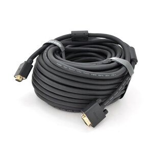 Кабель VEGGIEG VG-20 VGA 3+6, 20m, male to male ( тато-тато ), OD-8.0mm, 2 фериту, круглий Black, коннектор Gold, Box